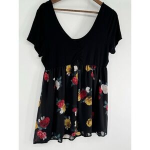 Torrid 0 Black babydoll Floral Flutter sleeve V-Neck A-Line Dress Plus Size